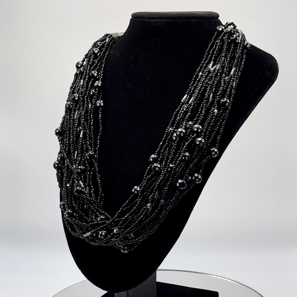 *RARE* Handmade Black Beaded Necklace Hidden Swarovski Crystal Beads